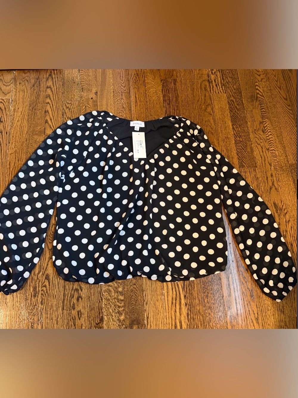 Evereve Black and White Polka Dot Long Sleeve Blouse